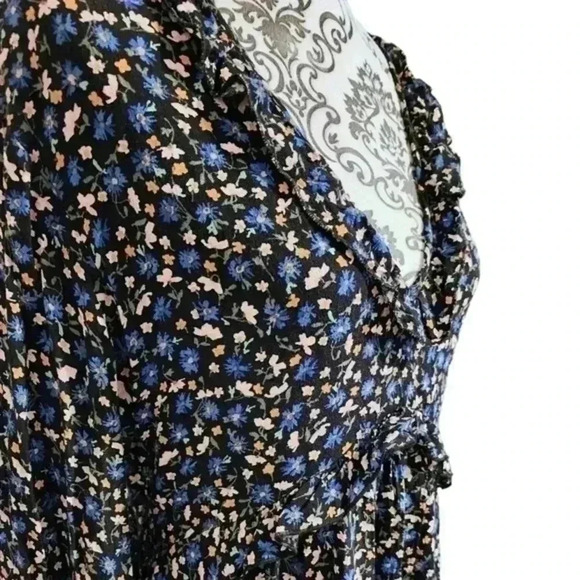 ZARA Dress Floral Mini Long Sleeves Black Blue Yellow Chiffon Y2K Women's Med - Picture 7 of 16